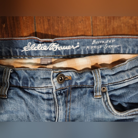 EDDIE BAUER Flannel Lined Jeans Womens boyfriend midrise straight size 10 - Picture 4 of 11